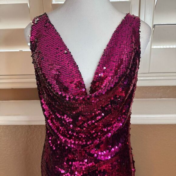 Nasty Gal Women's 8 Cowl Neck Sequin Mini Dress Pink Party Cocktail Disco Barbie - Picture 2 of 7